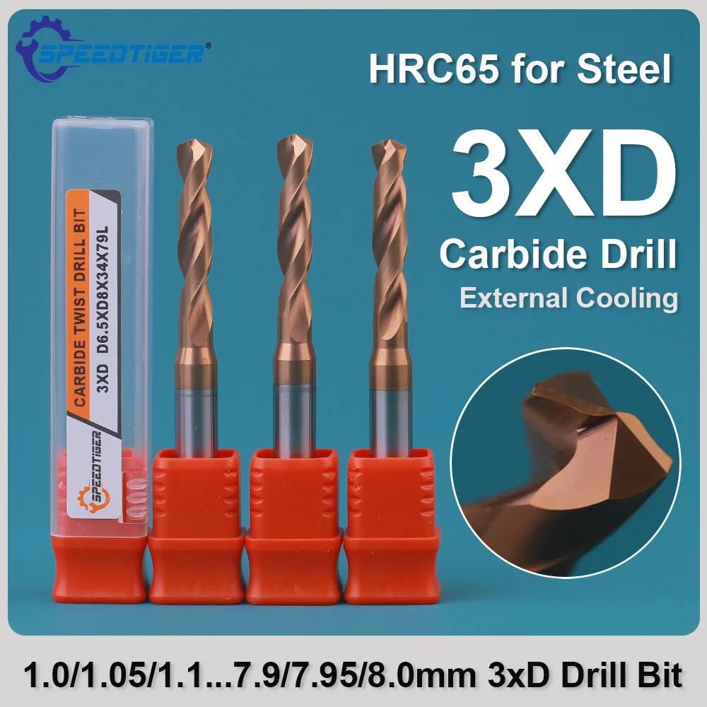 

SPEEDTIGER Tungsten Carbide Drill Bit 3xD External Cooling CNC Machining for Metal Stanless Steel Diameter 1.0mm~8.0mm Drilling