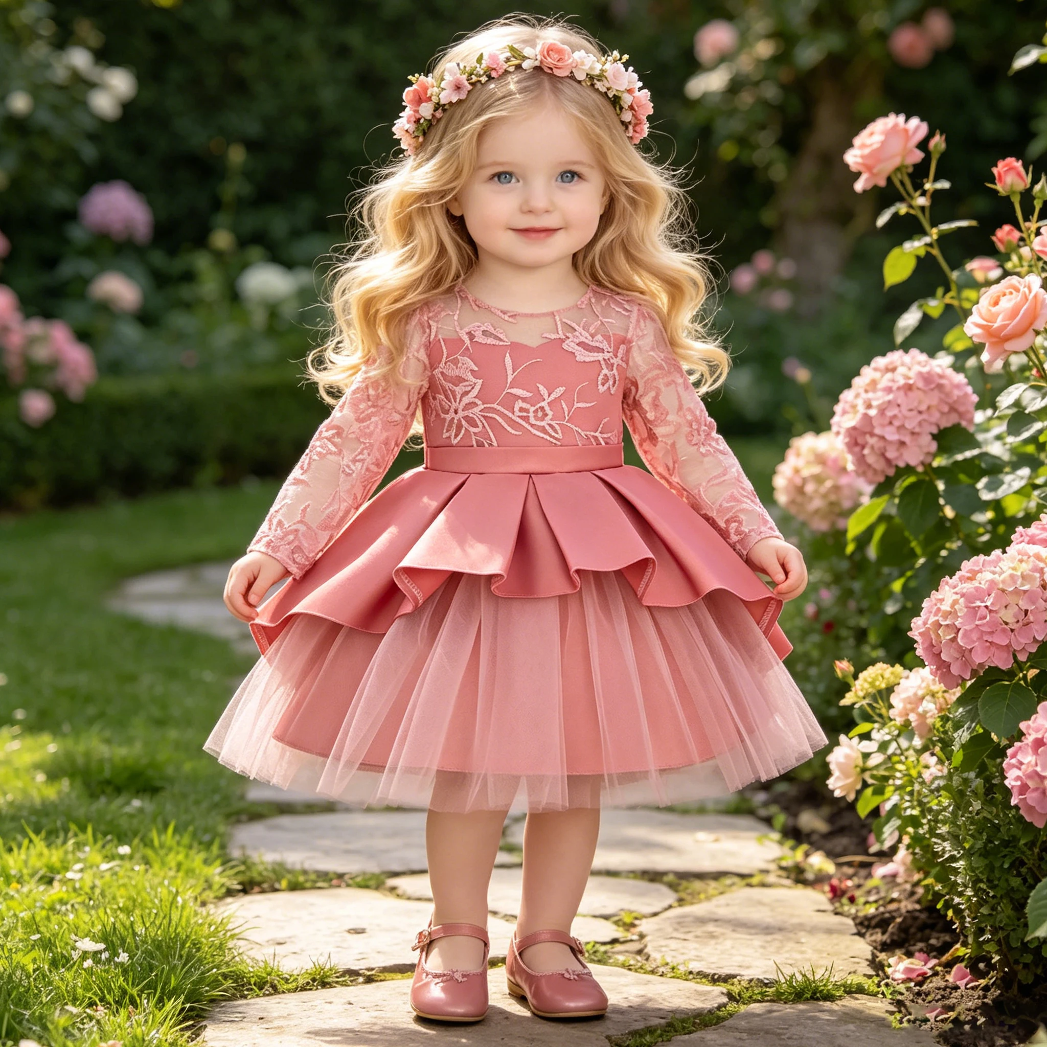 Elegante Stickerei Party Baby Mädchen Kleid Langarm Blume 1. Geburtstag Mädchen Kleider Kleinkind Tüll Hochzeit Prinzessin Abendkleid