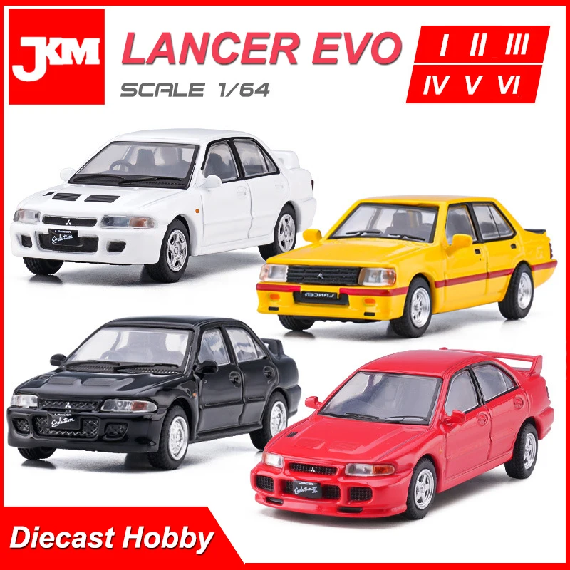 JKM 1/64 Lancer EVO Mini Model Car Alloy Vehicle Six Generations Diecast Hobby Toys with Box Collection for Adults Gifts