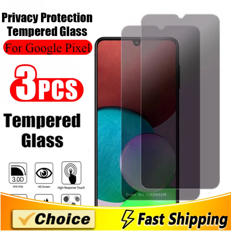 3PCS Privacy Tempered Glass Anti-Spy Screen Protector For Google Pixel 5A(5G)6A 7 8 Pro   2 1 3A XL Anti-Shatter