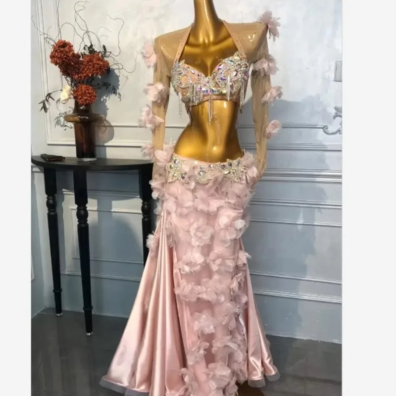 Customized Belly Dance Costume Performance Dress Female 2025 New Oriental Dance Practice Dress Set 3D Flowers
