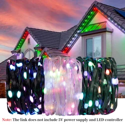 Guirxiété lumineuse LED étanche RGBIC WS2812B, guirxiété lumineuse de fête de Noël, réplique WS2812, guirxiété allye adressable, extérieur, 5V, 5m-20m