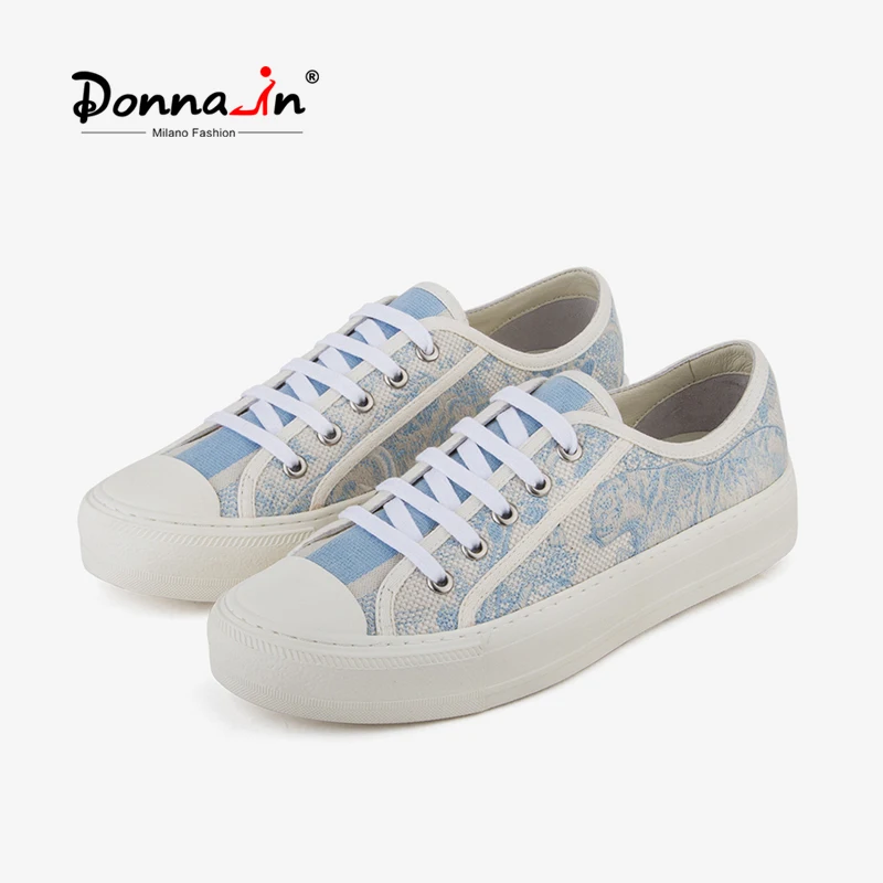 Donna-in Women Flat Sneakers Fashion Embroidery Cotton Designer Trainers Top Quality Lace Up  Female Shoes Canvas Shoe