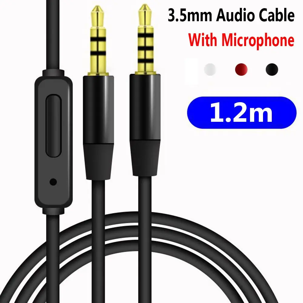 1.2m Audio Cable 3.5mm Jack Stereo Aux Cord Line Male to Male with Mic Volume Control for Headphone Car Speaker