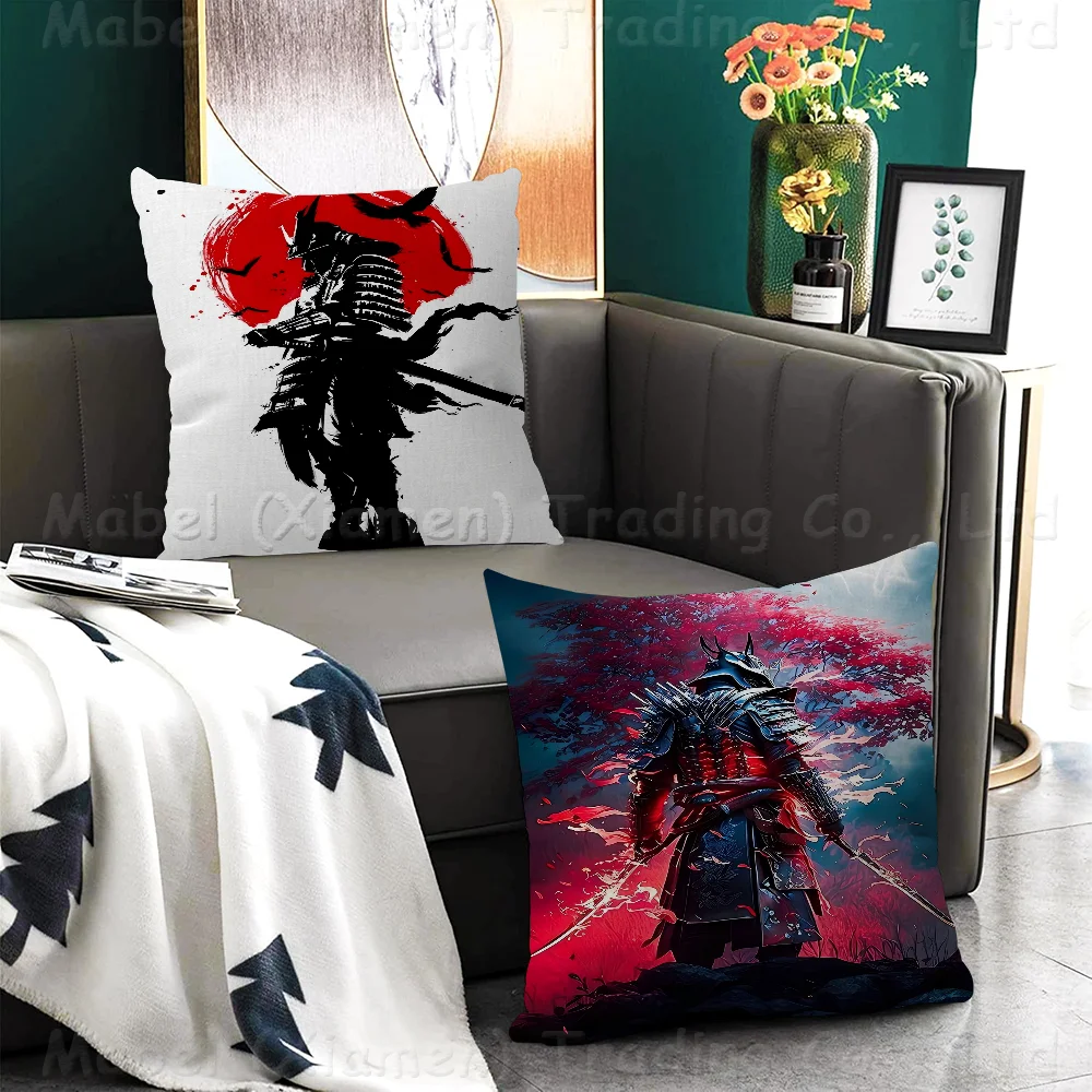 

Black Samurai Cherry Blossom Cushion Cover Pillowcase Upholstery Sofa Throw Pillow Home Decor Pillowcas