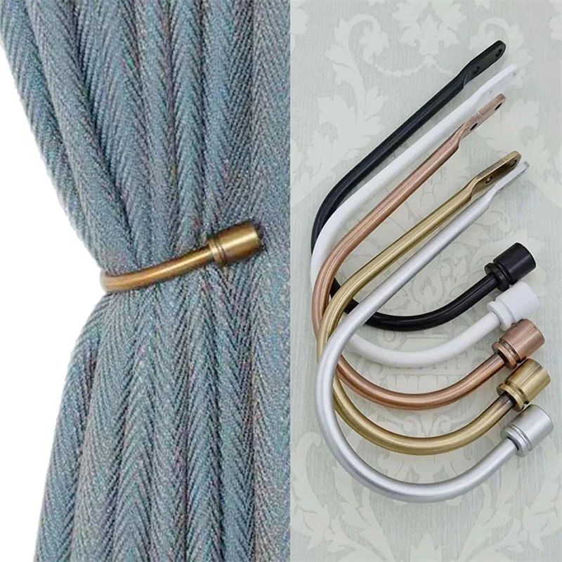 2pcs U Shape Curtain Hook Heavy-Duty Tieback Holder Metal Drapery Holdbacks Mounted Buckle Bronze Hooks Coat Hanger Rack
