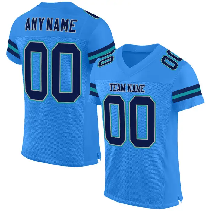 

Custom Powder Blue Navy-Aqua Mesh Personalized Football Jersey