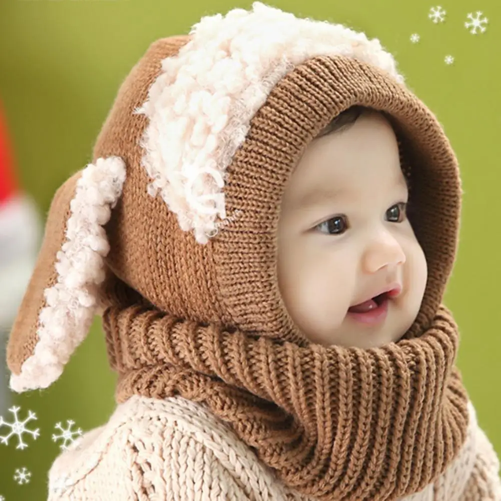 Velvet Thickened Children Winter Hat Adorable Puppy Ear Winter Hat with Scarf for Kids Thick Knitted Warm Windproof Cap Unisex