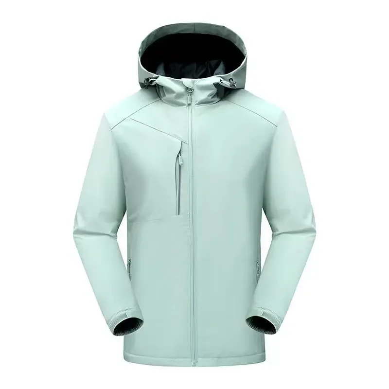 Men Women Sports Thick Jacket Hooded Zipper Coat Stand Collar Coats Hiking Jackets Solid Casual Regular Splice Autumn Winter
