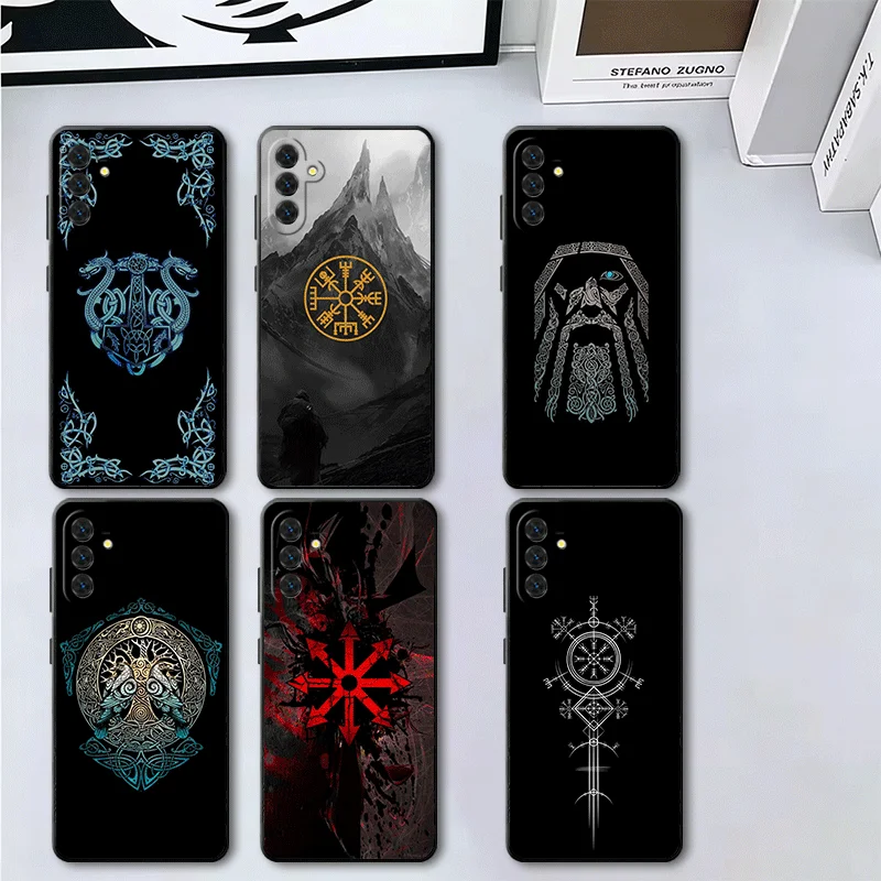 Nordic Norse Soft Phone Case for Samsung A17 A37 A57 A16 A26 A36 A56 A15 A25 A35 A55 A14 A24 A34 A54 A13 A33 A53 Black Cover