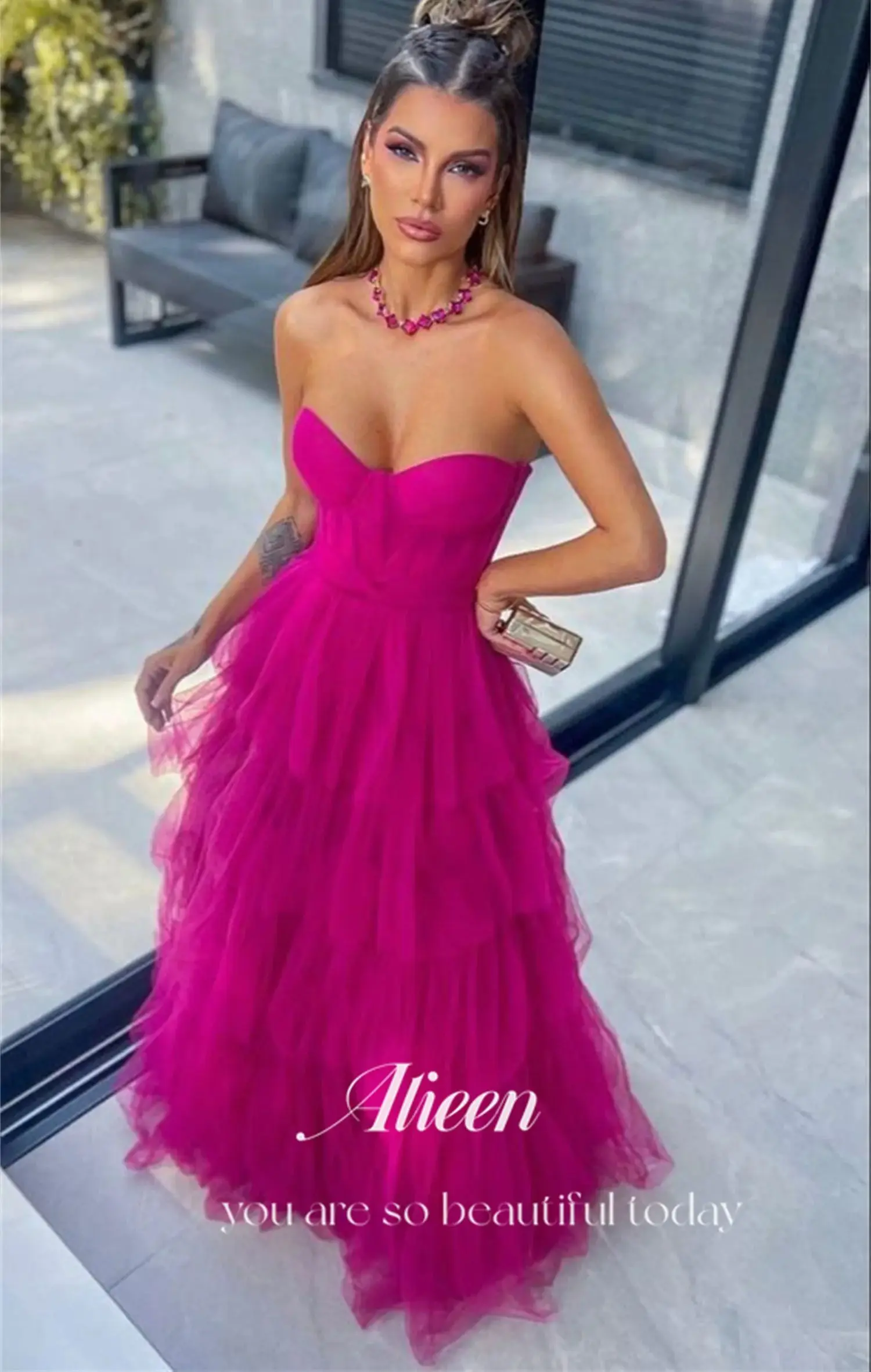 Sweetheart Layered Rose Red Chubby Elegant Party Dresses for Wedding Night Evening Woman Gala Prom Dress Customized  Graduation