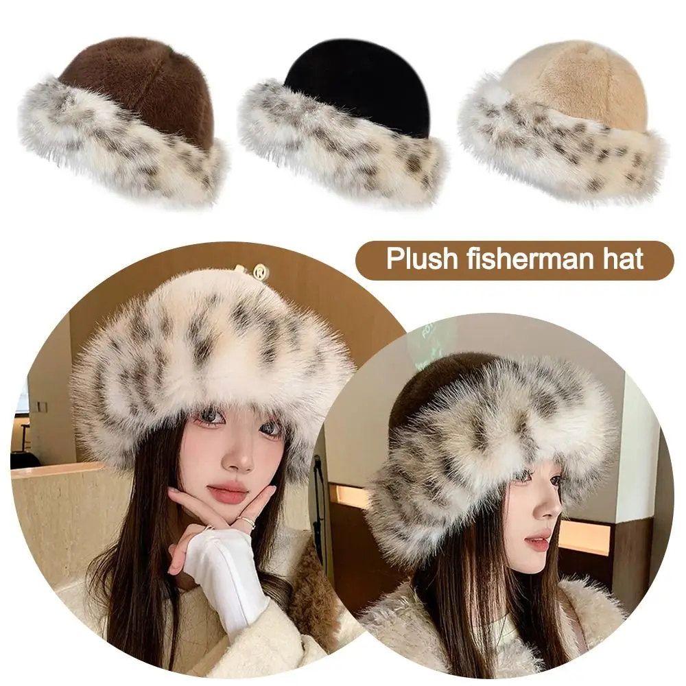 

Luxury Windproof Fisherman Hat Keep Warm Thick Furry Faux Fur Bucket Hat Winter Panama Basin Cap Winter