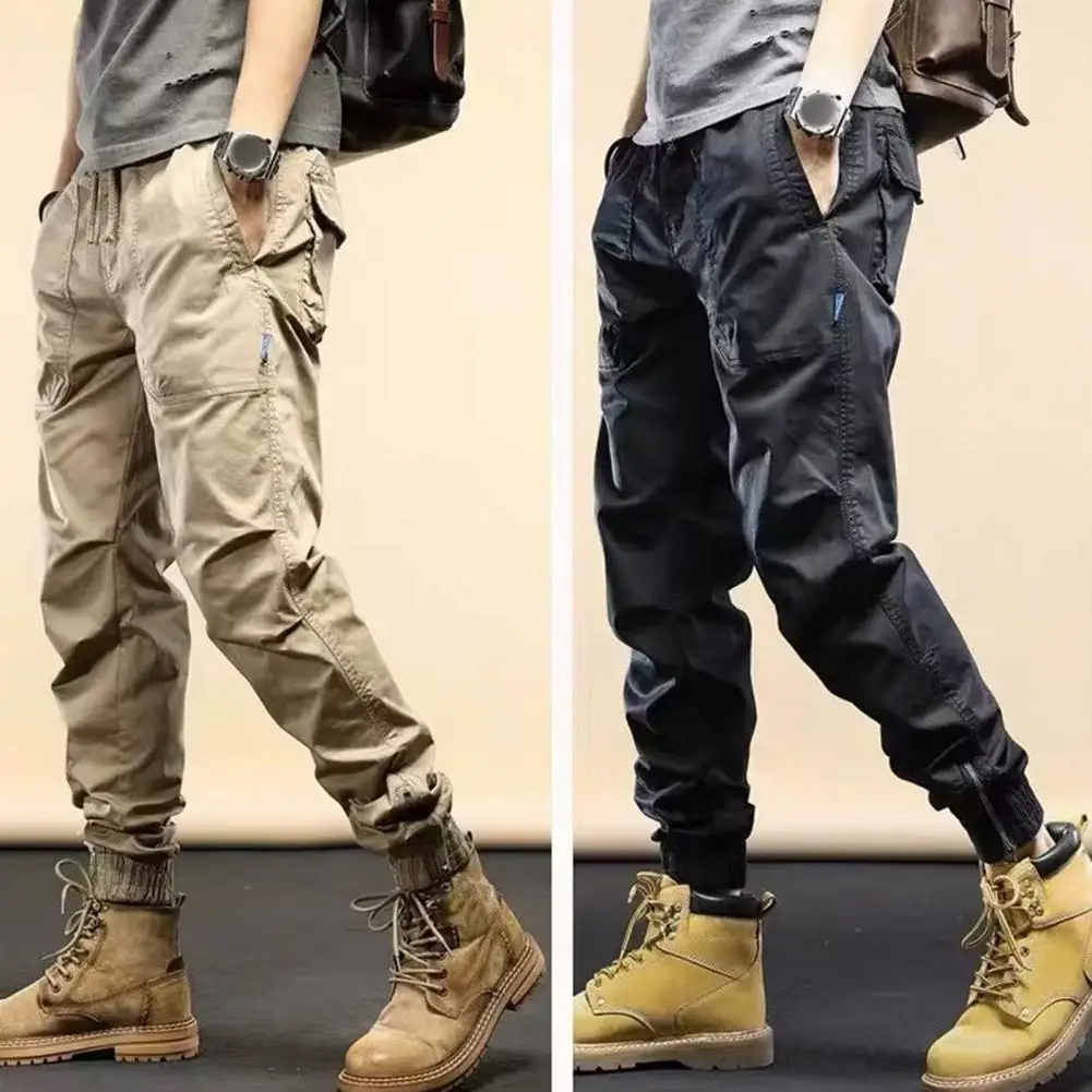 

Men Workwear Trousers Men's Drawstring Cargo Pants with Elastic Waist Multiple Pockets Zipper Ankle-bands for Daily Sports