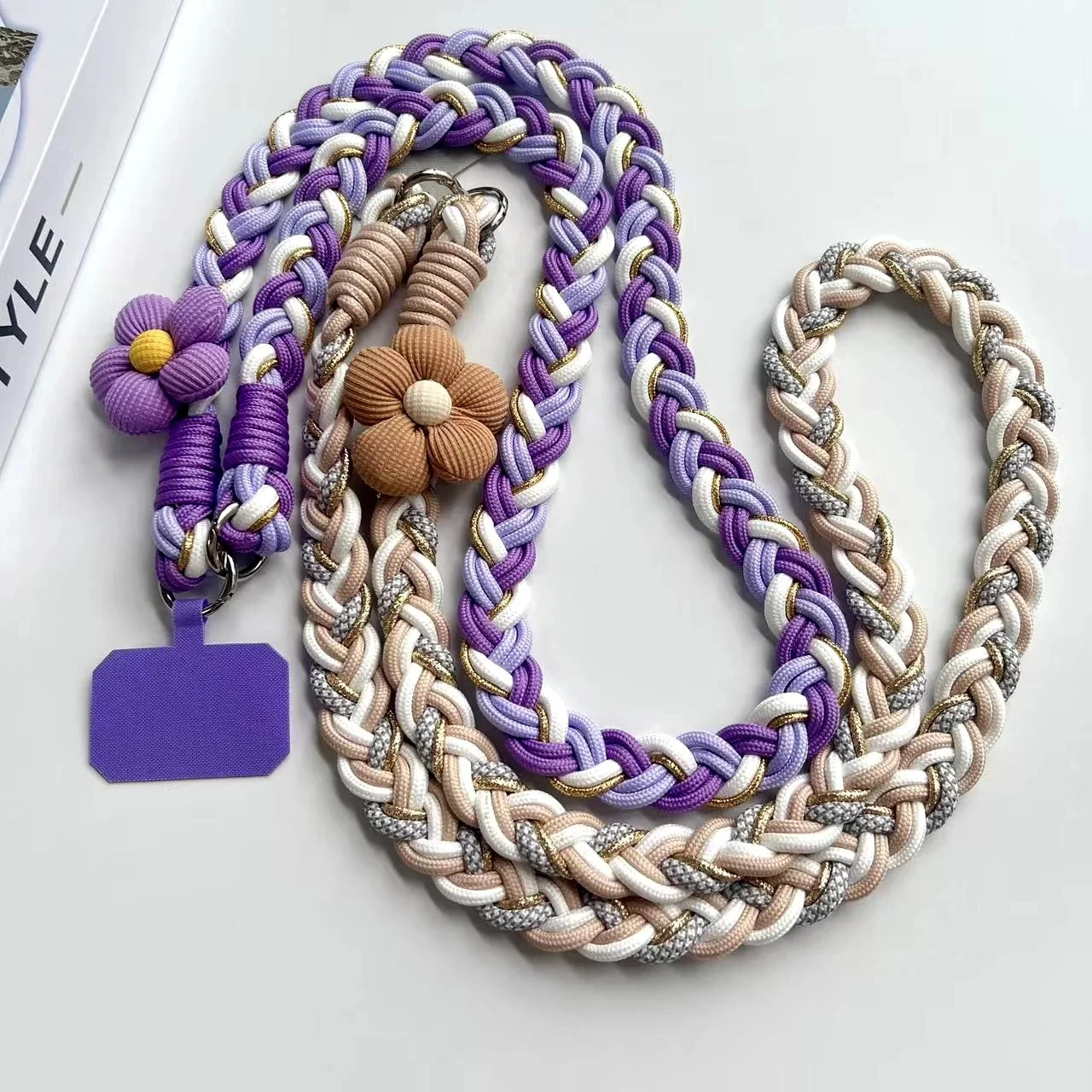 Cordino intrecciato a mano con pasta fritta, cordino fisso, cordino per spalla diagonale a contrasto di colore, cordino per telefono cellulare, cordino durevole