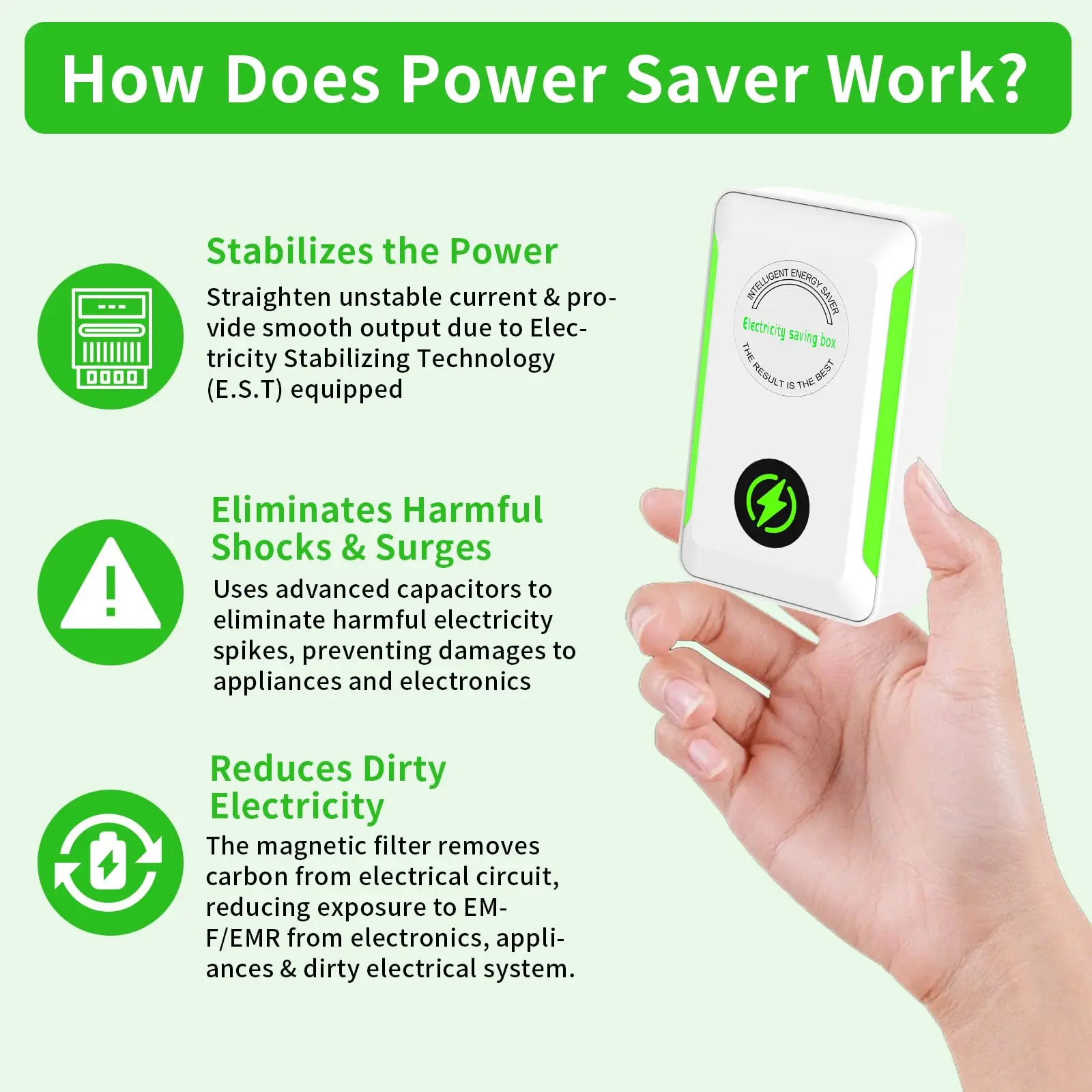Eayburst StopWatt Oszczędzacz Energii Elektrycznej, Urządzenie Oszczędzające Energię do Domu, Adapter Wtyczki US/EU 90V-250V, Urządzenie Oszczędzające Energia — zdjęcie produktu 4