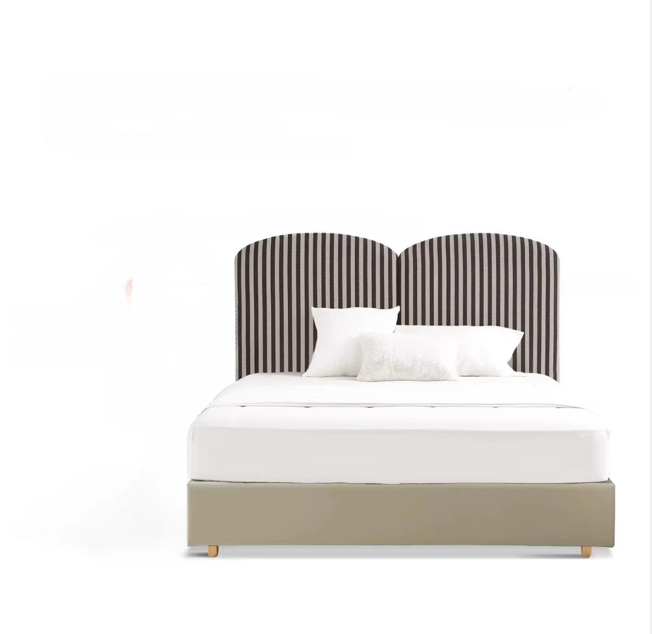 &c American Vintage Retro Style 1.8m Edge-to-Edge Bed Toasted Zebra Striped Fabric Tufted High Back Comfortable for Bedroom