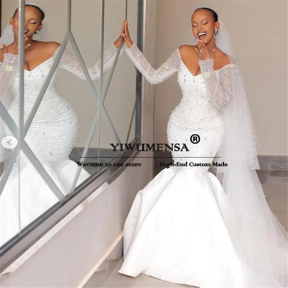 Exquisite Mermaid Wedding Dresses With Long Sleeves Sparkly Seuqins Beaded V Neck Bridal Gowns Tailored Formal Party Women Dress