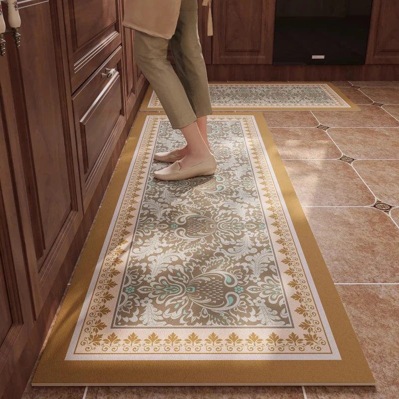 Kitchen Rug Waterproof PVC Leather Carpet Oil-proof Non-slip Floor Mat Floral Rugs Long Size Home Decoration Alfombra De Cocina