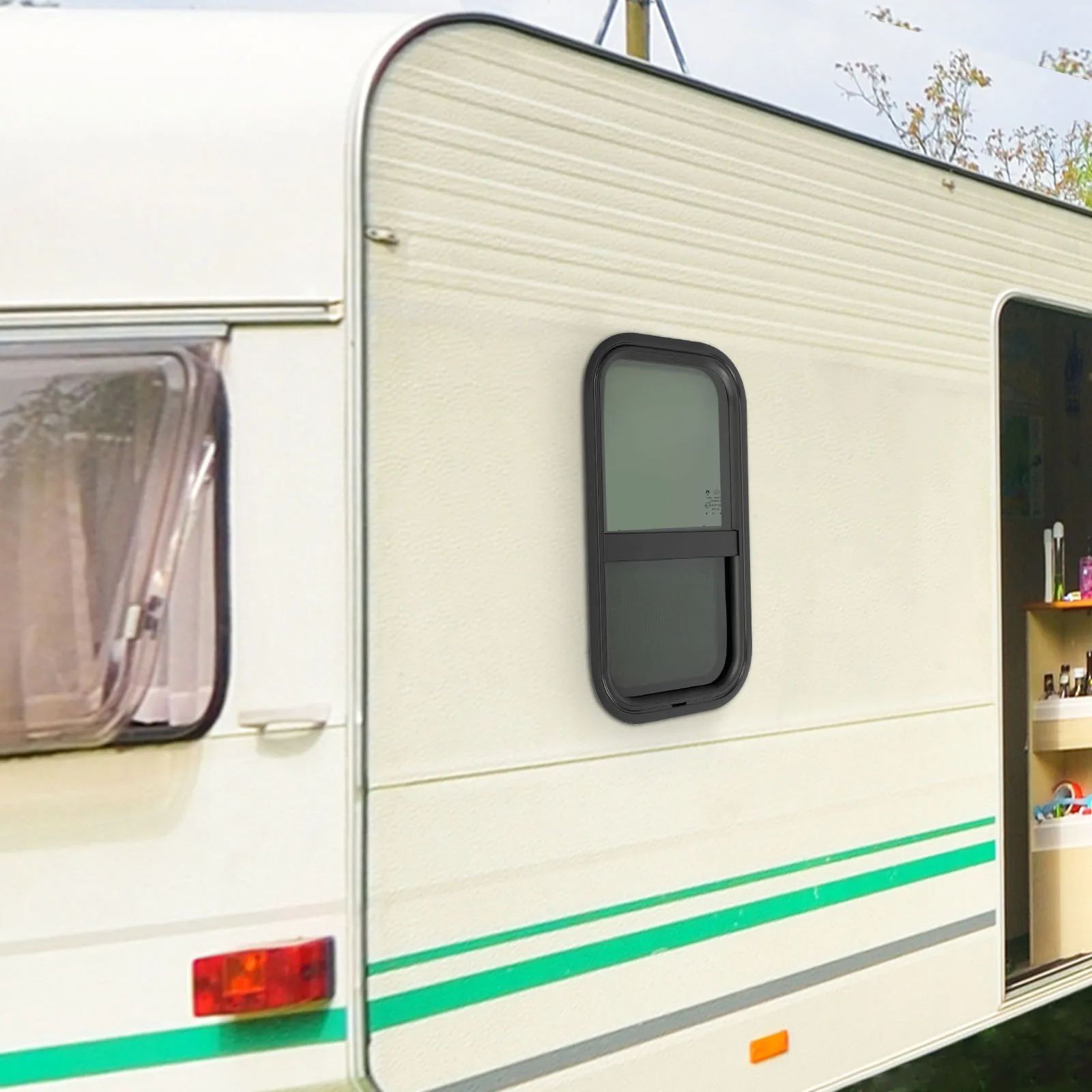

Vertical RV Window 23.3x13.4 Inch, 20% VLT Tempered Glass with Insect Screen, Black Aluminum Frame Window for RV Trailer Van