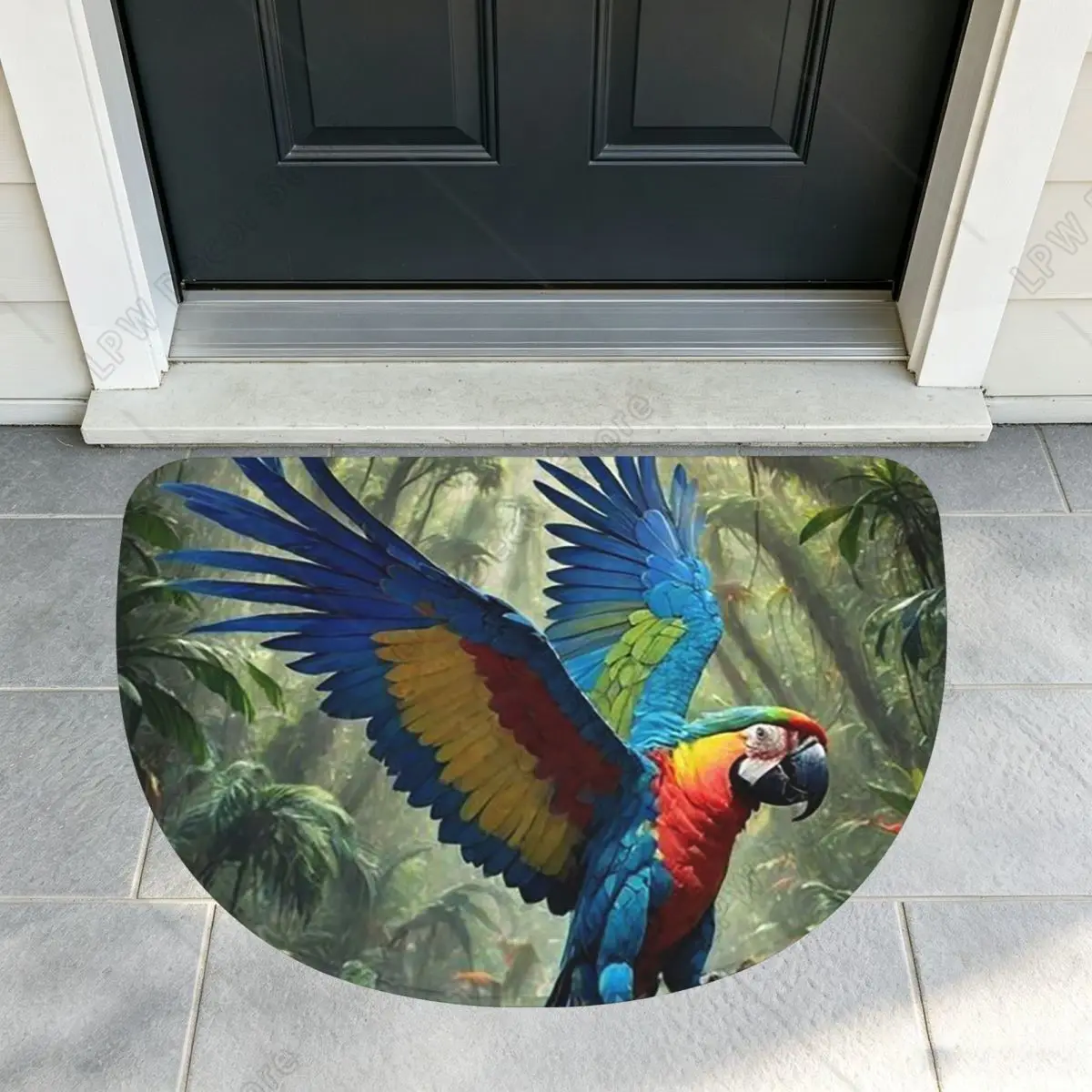 Cute Macaw Parrots Soft Flannel Half Round Doormat Non Slip Bathroom Mat Absorbent Floor Carpet for Home Bedroom