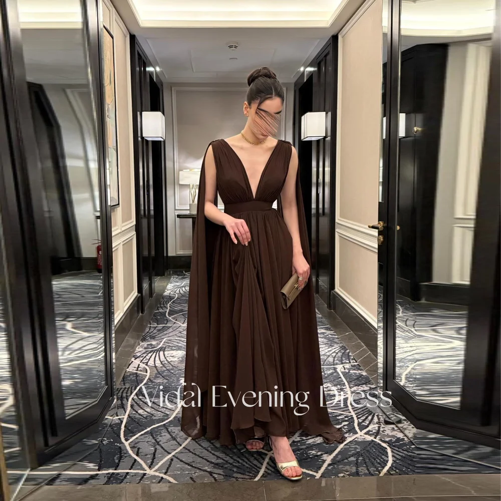 

Vindal 2025 Elegant V-Neck Evening Dresses Party Dress For Woman Guest Elegant Chiffon Floor Length Formal Customized
