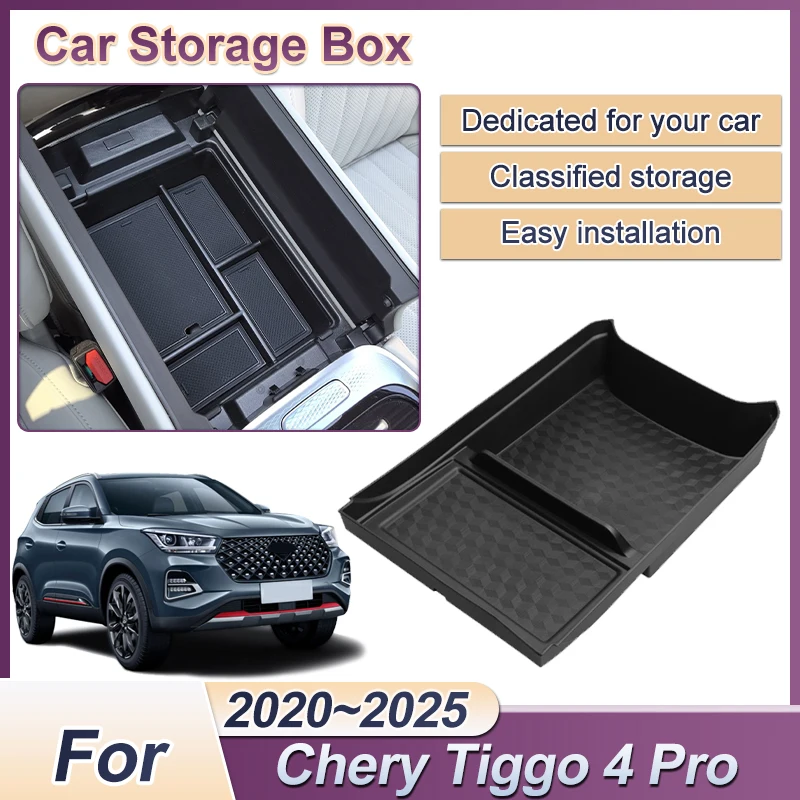 

For Chery Tiggo 4 Pro 2020~2025 Armrest Storage Box ABS Center Console Flocking Organizer Containers Interior Car Accessories