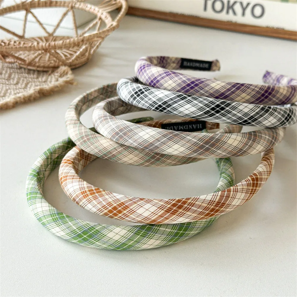 Wholesale Korean New Fashion Plaid  Fabrics Simple Narrow Edge Headband  High Top Cross Headband Hair Accessories For Woman Girl