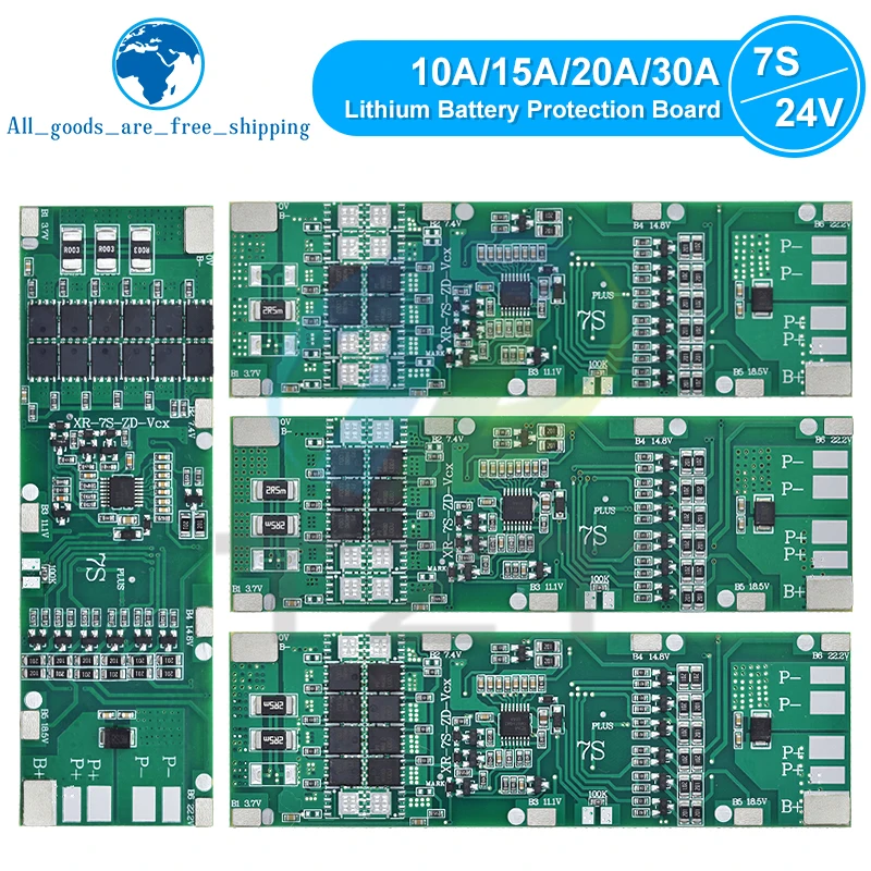 Imagem -04 - Tzt Bms 7s 24v 10a 15a 20a 30a Li-ion 18650 Placa de Carga da Bateria com Função de Equilíbrio Proteção contra Curto-circuito Temperatura