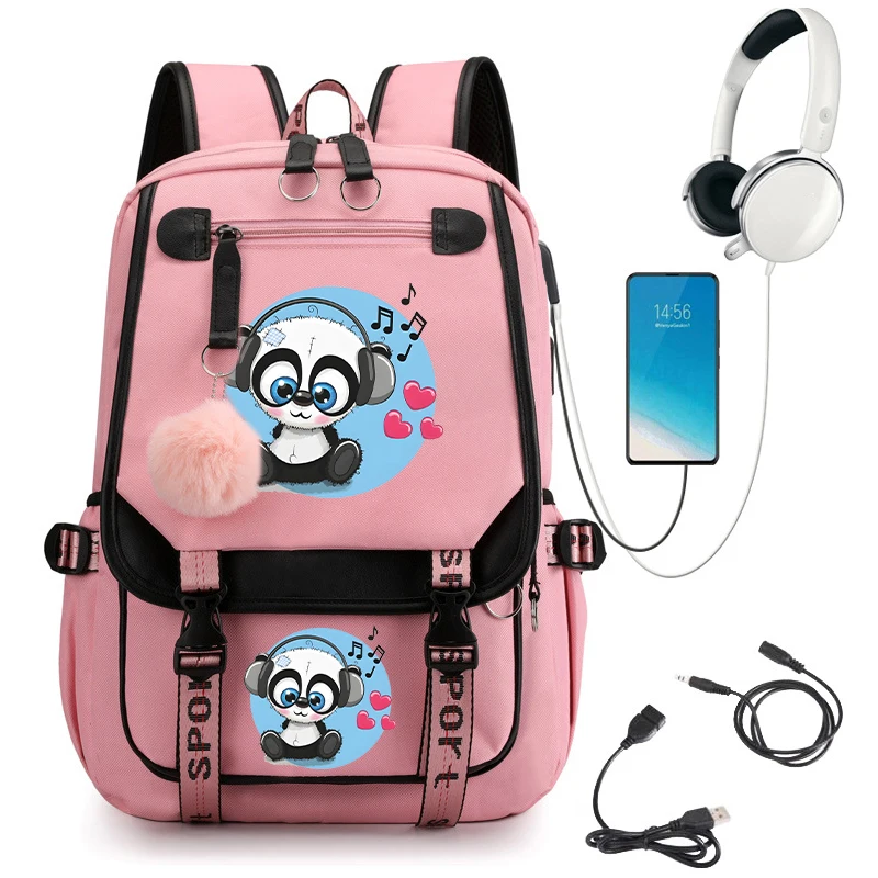 Girl Backpack School Bag Kid Child Teenage Schoolbag Panda Anime Bookbag Primary Kawaii Cute Bagpack Usb Teens Travel Bookbag