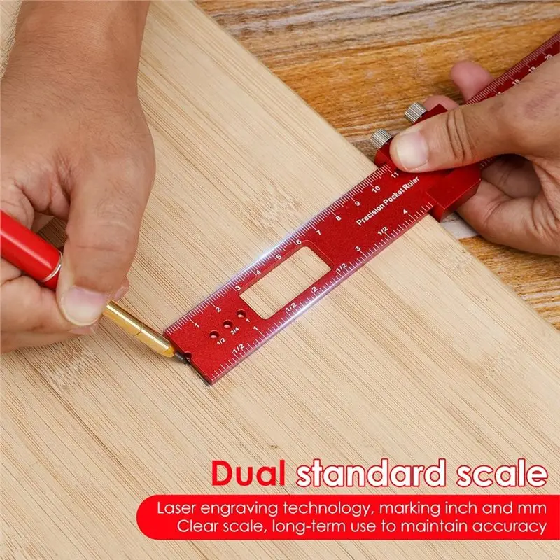 IALJ-Untuk Pekerjaan Pertukangan Kayu 3 Buah Set Penggaris Pertukangan Kayu, Set Penggaris Ukur 6 inci 8 inci 12 inci Dengan Pensil Tukang Kayu Dan Isi Ulang Pensil