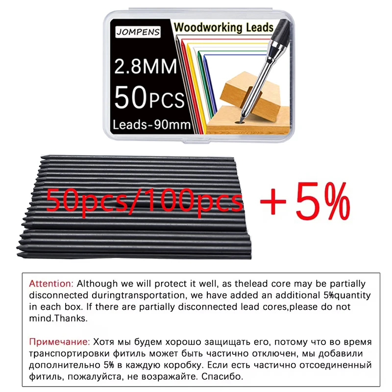 50/100 Teile/schachtel Große Kapazität Mechanische Bleistift Mine 2,8mm Schwarz Rot Gelb Tief Loch Markierung Blei Kern Holzbearbeitung blei Kern – Detail 3