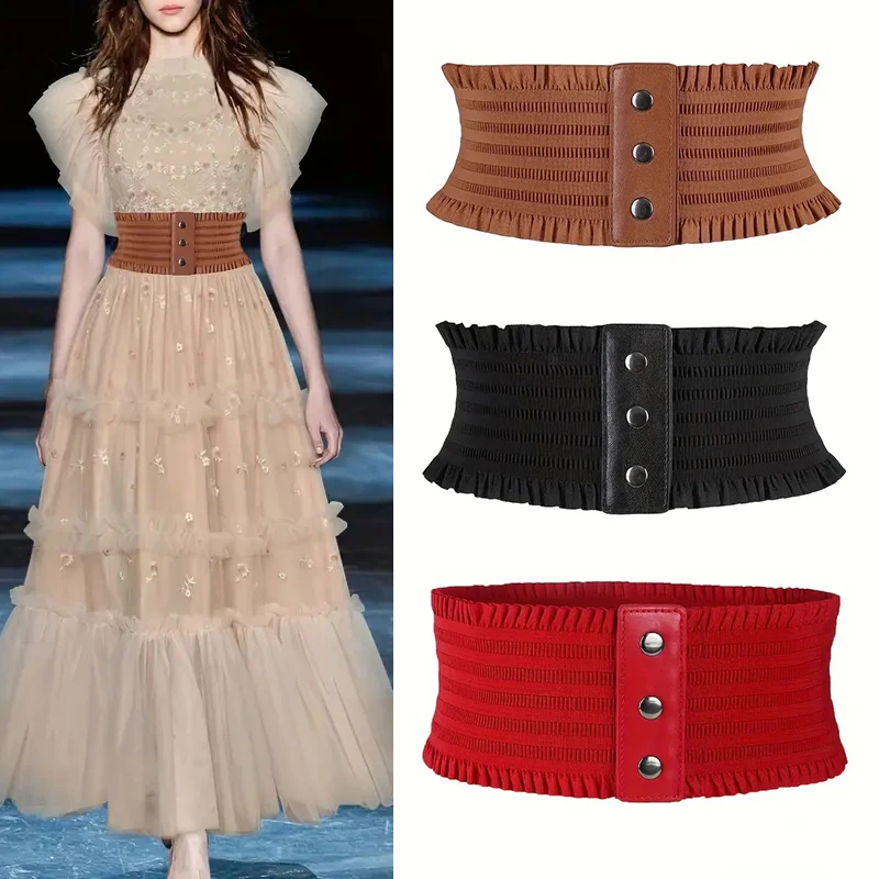 Elastic Plus Size Lace Corset Belts for Women Wide Stretch Cummerbunds Female Goth Punk Dress Corset Belt Brown Red Waistband