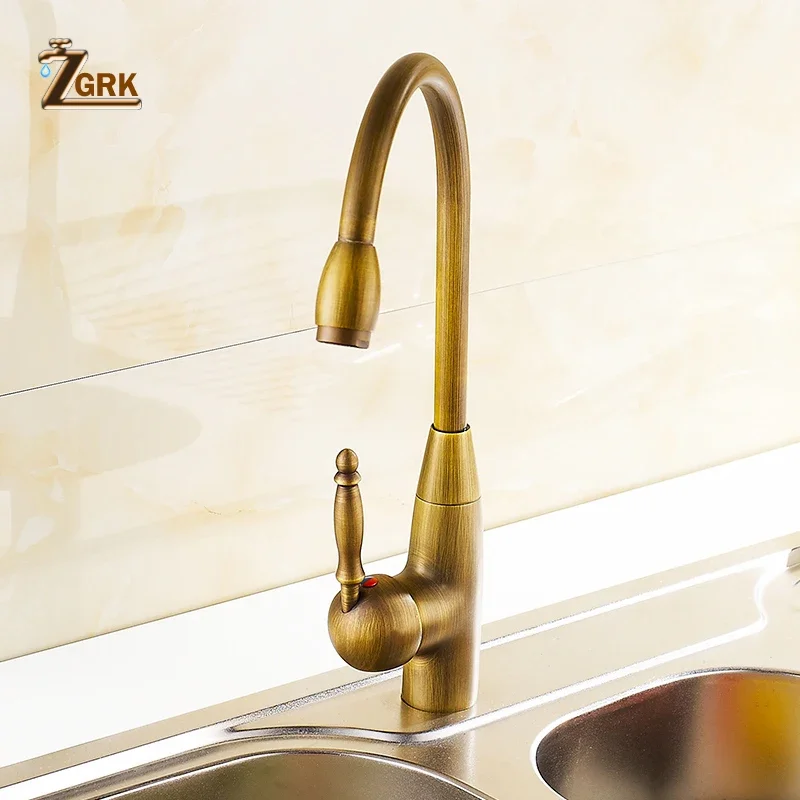 Antique Kitchen Faucet Bronze Sink Mixer Hot and Cold Water Kitchen Mixer Tap Swivel 360 Degree Kitchen Sink Tap