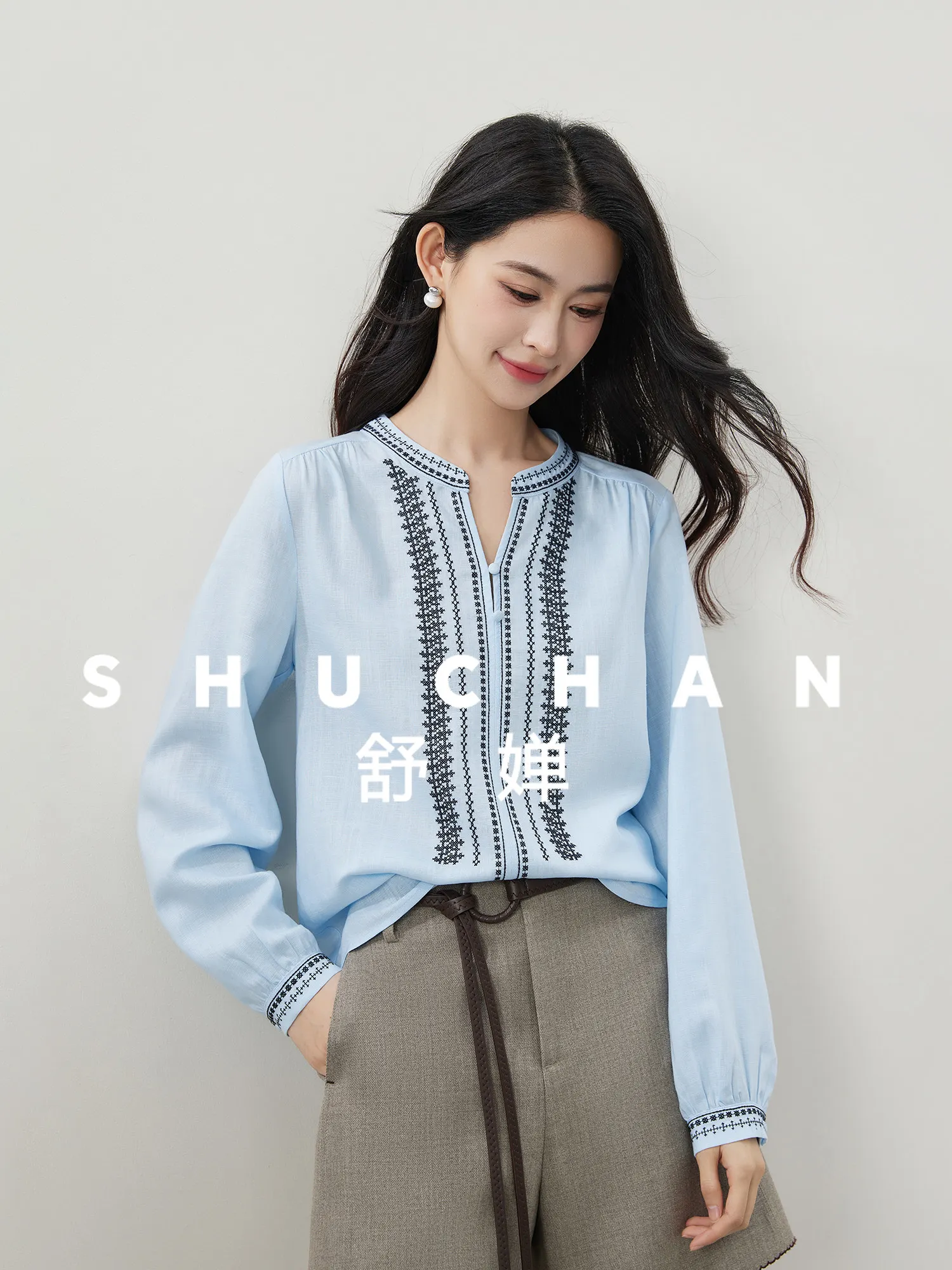 

Женская блузка French Light Court, льняная рубашка из лиоцелла в этническом стиле с вышивкой, новинка весны 26