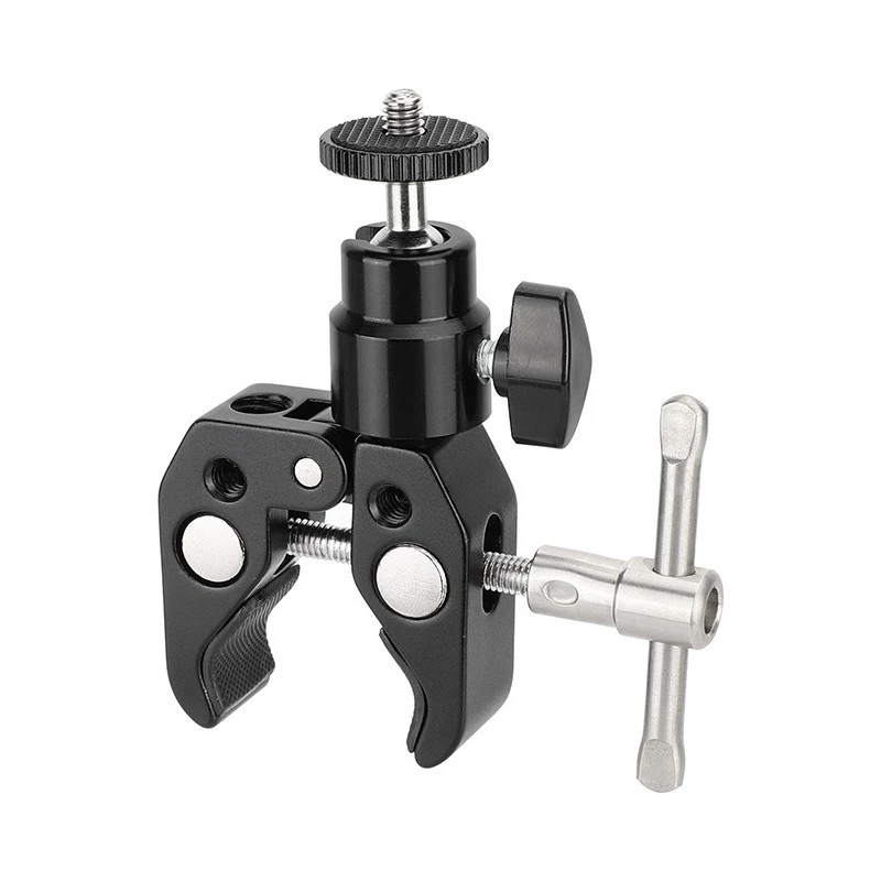Metal Super Clamp with 360° Mini Ball Head Quick Release Clamp Bracket Tripod Mount 1/4 Screw Clip for DSLR Action Camera