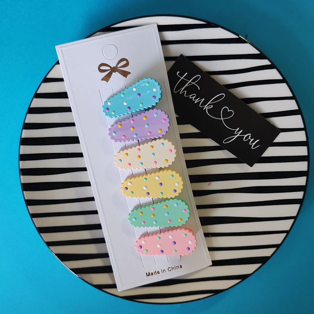 6 Stück europäische und amerikanische niedliche bunte gepunktete Haarnadeln, seitliche Haarspangen für Mädchen, Frauen, Kinder, Party, koreanische Haaraccessoires – Detail 7