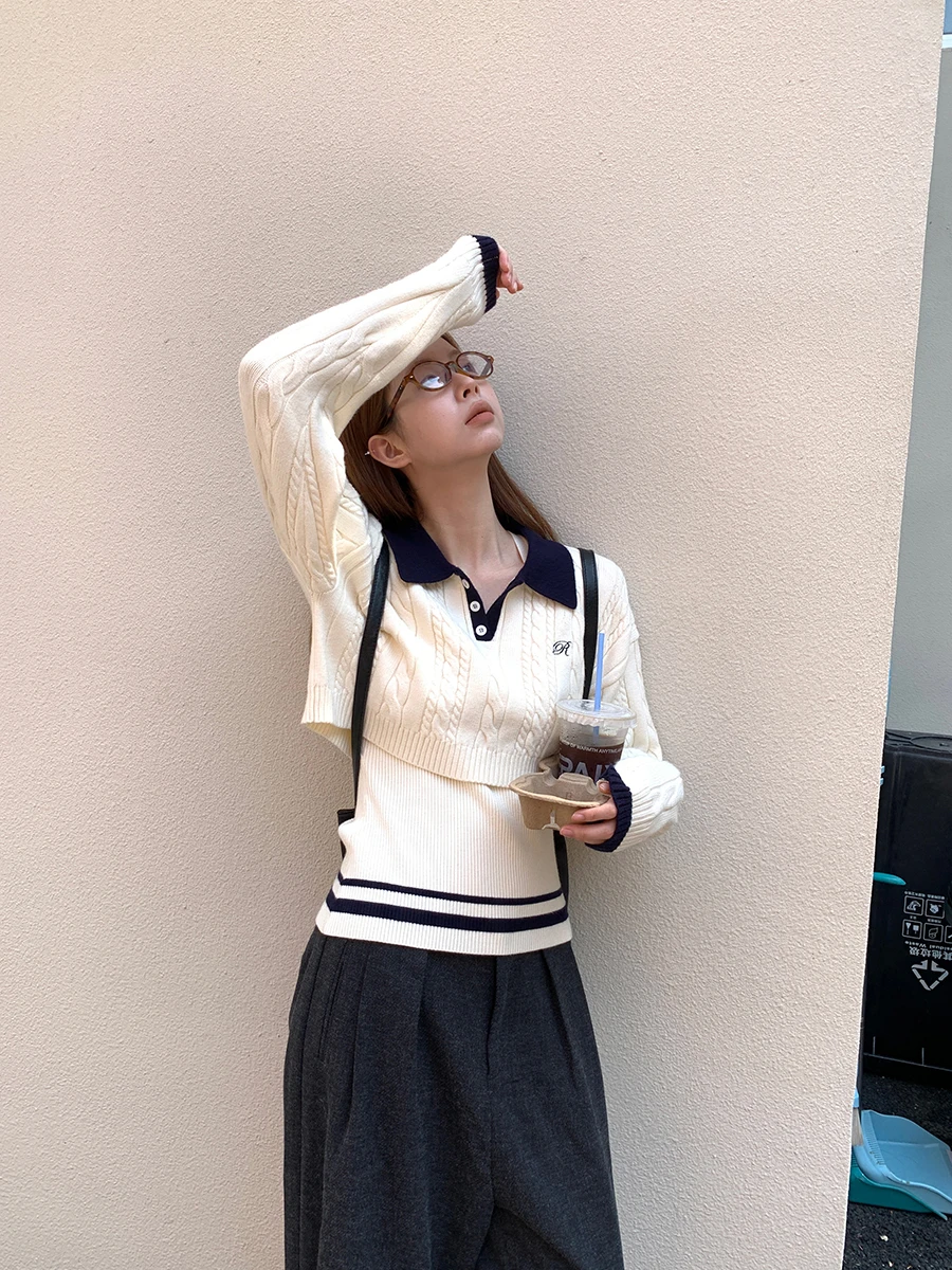 

Ladies' Lazy Sle Knitted Sweater Two-Piece Set Inner Wear Winter Faion High-End Feeling Straight Tube Long Sve Co...