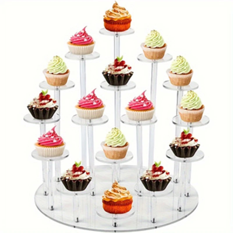 Acrylic Cupcake Stand, 16 Cupcakes Pastry Tower with LED Light String Display Holder, Dessert Stand Cupcake Pastry