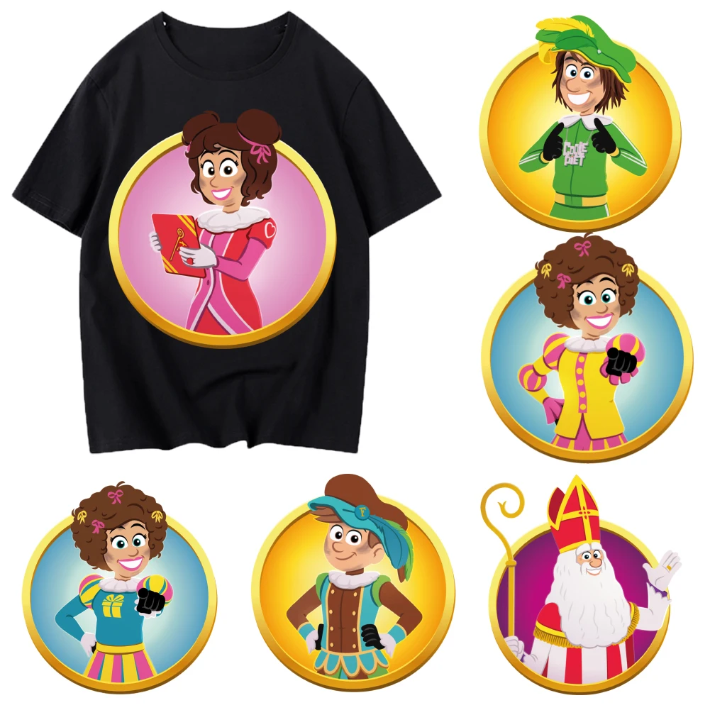 【セール中】Sinterklaas クリスマスオランダ熱伝達ステッカー衣類用アイロン接着耐久性のある DTF ピンテッド熱アップリケ洗える