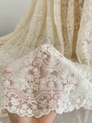 Ultra delicato albicocca cotone maglia ricamo tessuto di pizzo Vintage elegante tessuto ricamato gonna fai da te tenda tovaglia