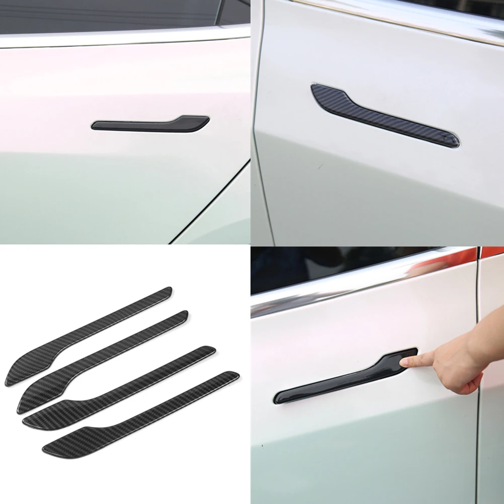 For Tesla Model 3 Model Y 2021 Car Door Handle Wrap Decoration Stickers 4 Pieces ABS Plastic Modification Handle Cover Kit