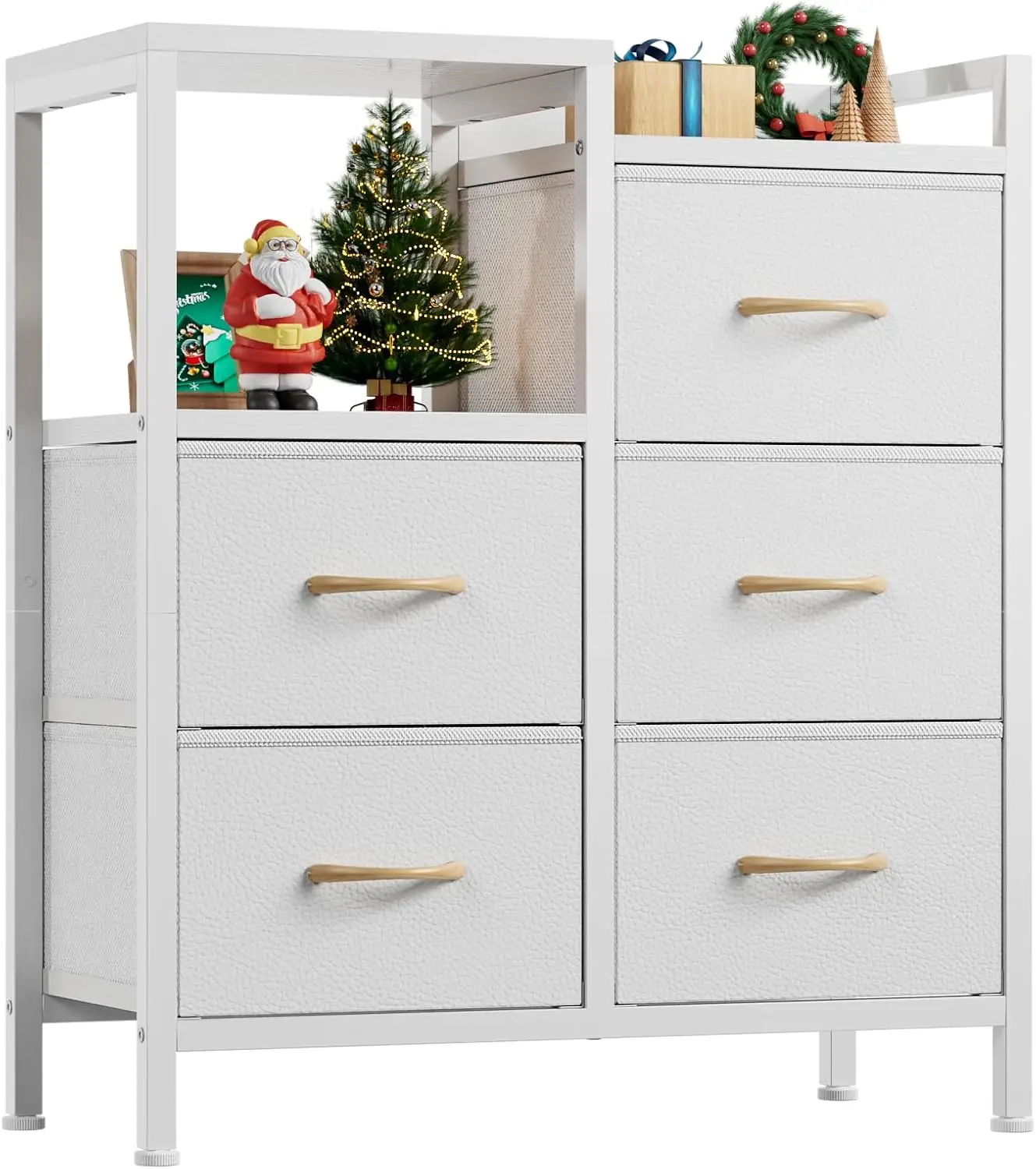 

5 Drawer White Dressers for Bedroom 2 Tier Shelf Storage Small Fabric Dresser for Closet Sturdy Metal Frame Modern Style