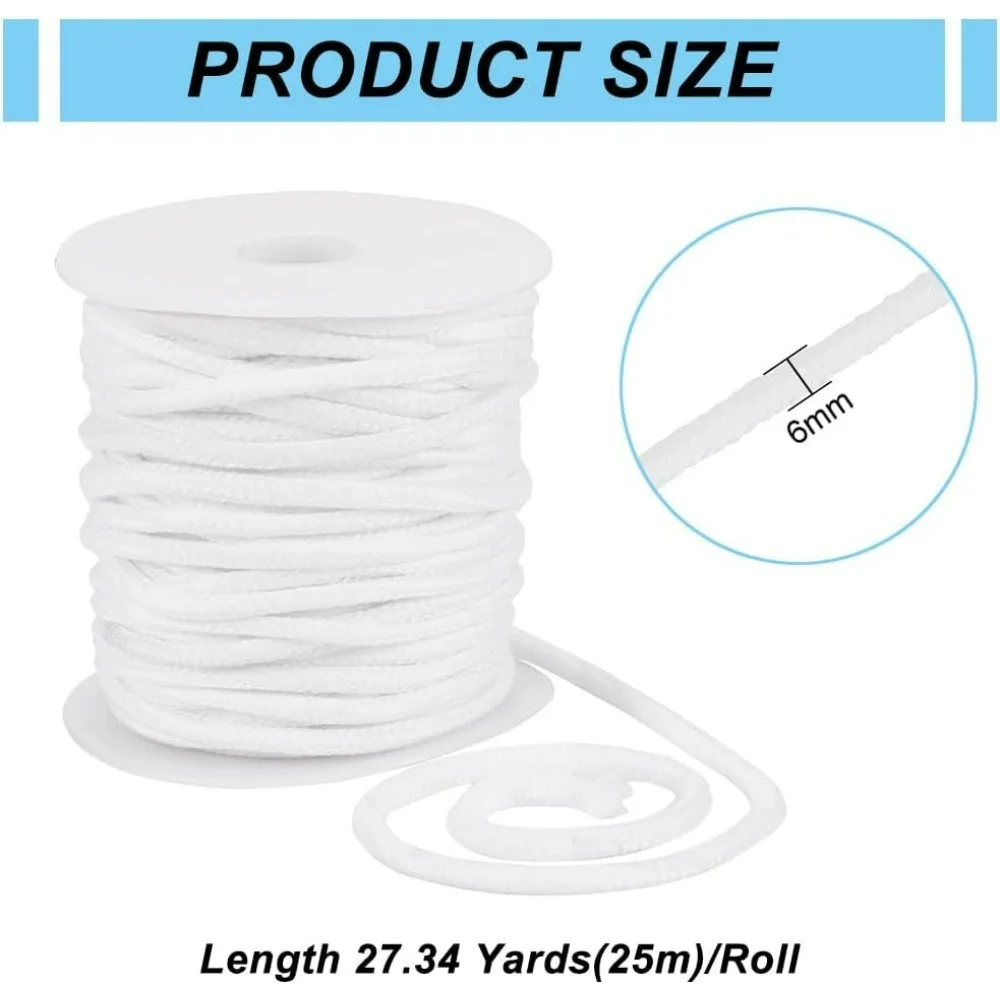 27.34 Yards White Drawstring Replacement Rope 6mm Polycotton Soft Drawstring Cord Replacement with Plastic Spool for Coats