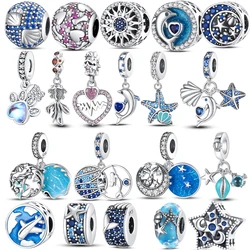 925 sterling silver blue mermaid dolphin pendant charms fit original bracelet charm bead necklace Diy female jewelry