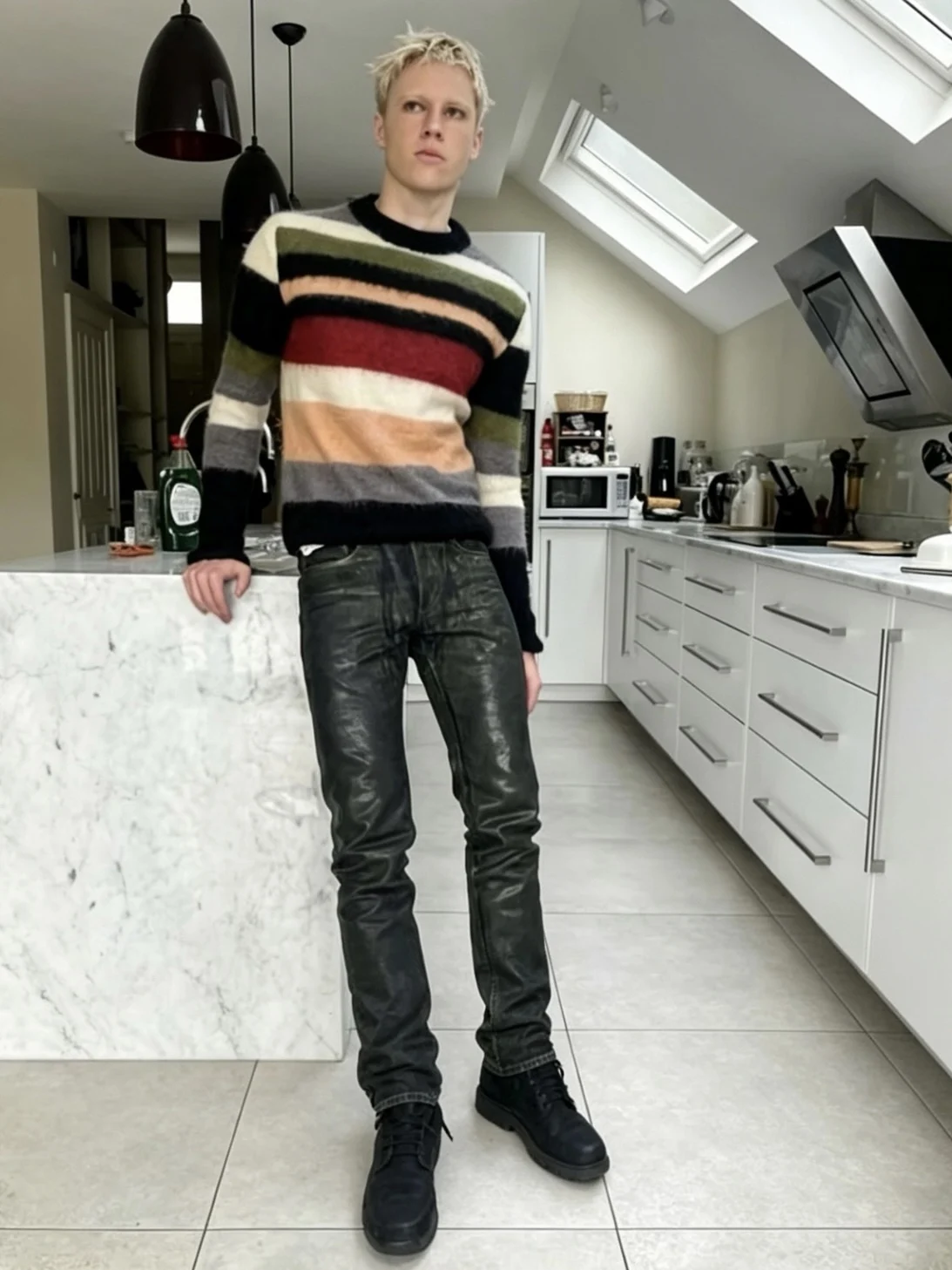  Striped Cashmere Knitted Sweater PlayboicartiOpium Style Streetwear Loose Fit Long Sleeve round Neck Warm And Comfor...