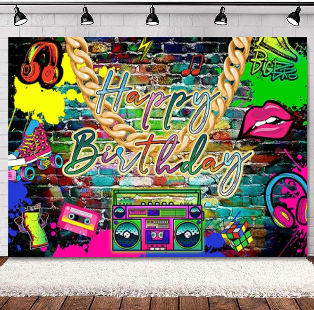 

Hip Hop Birthday Party Photography Backdrop Throwback Retro Graffiti Wall For Bday Party Decoration Old School Rap Music Parties