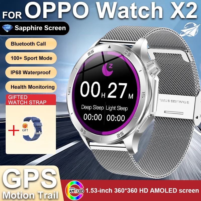 GUHUAVMI 2025 neue Für OPPO UHR X2 Bluetooth Anruf Smartwatch AMOLED Bildschirm Herzfrequenz Kompass IP68 Wasserdichte GPS Sport Smart Uhr männer 9