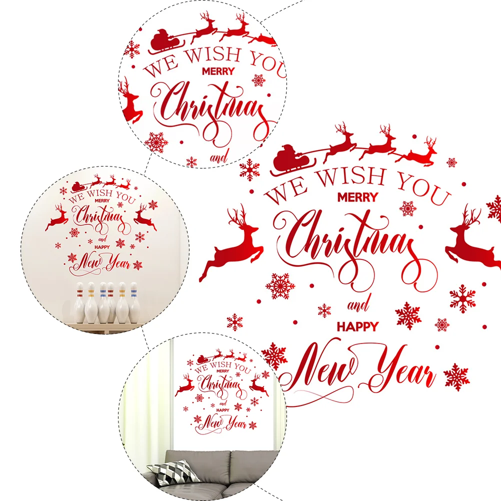 Christmas Pulling Sleigh Wall Sticker Glass Window Decal Snowflake Cartoon Stickers