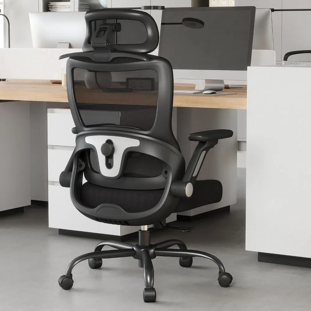 كرسي مكتب مريح، كرسي مكتب كمبيوتر شبكي مع مساند للذراعين قابلة للطي 4D، مسند رأس قابل للتعديل ثلاثي الأبعاد، مسند ظهر قابل للتعديل ثنائي الأبعاد، 90-13 #1