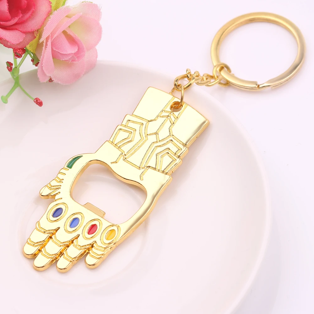 Marvel The Avengers Superhero Keychain Thanos Infinity Gauntlet Style Multifunctional Keyring Portable Bottle Opener Fun Gifts